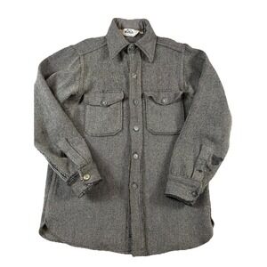 Vtg Woolrich Gray Shacket‎ Mens Medium Herringbone Shirt Wool Jacket Button Up